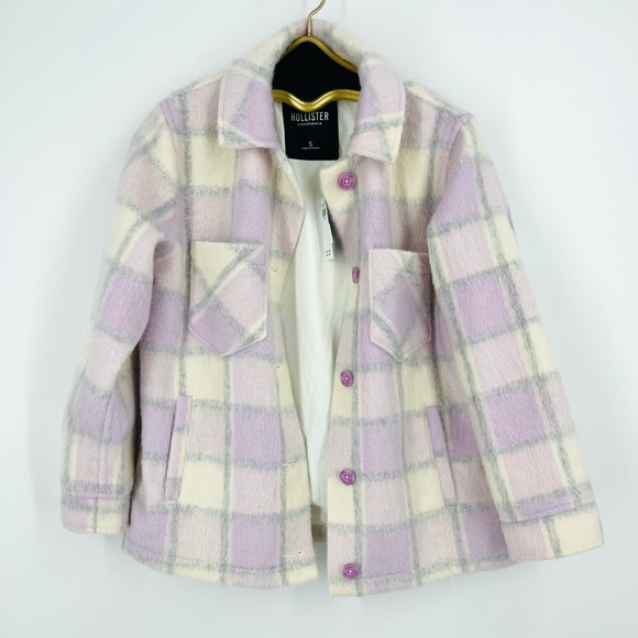 Hollister Jackets & Blazers - ✨NWT Hollister ASOS Lavender Cream Plaid Shacket Coat Shaggy Relaxed Streetwear